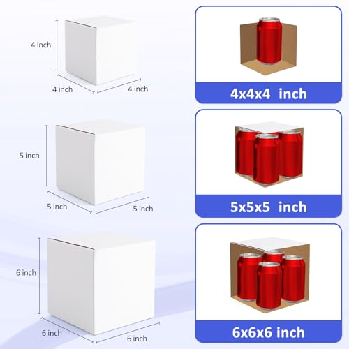 Eupako 12 Pack Small Shipping Boxes Assorted Sizes, 4x4x4 & 5x5x5 & 6x6x6 4 PCS Each Small Boxes, White Corrugated Box Mai...
