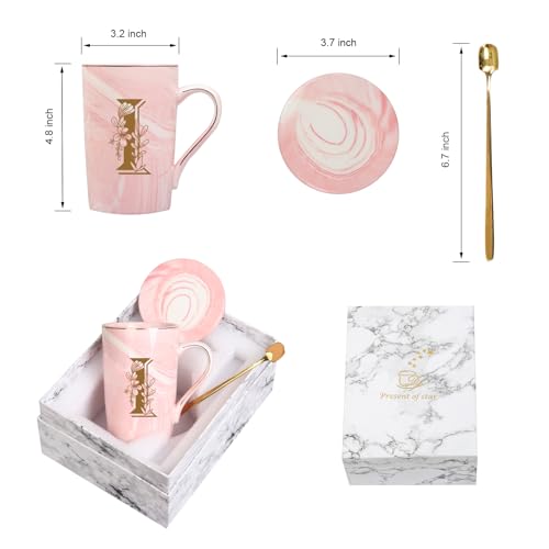 Letter I Personalized Initial Mugs with Flower, Letter I Personalized Novelty Coffee Mug, Novelty Letter Coffee Mugs for W...