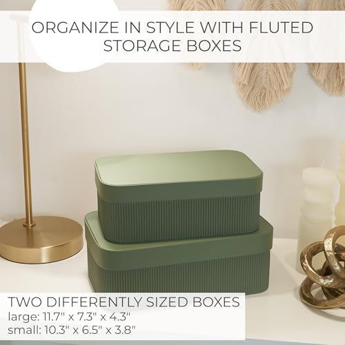 Decorative Storage Boxes with Lids – Set of 2 Beautiful Fluted Cardboard Organizer Bins for Your Home Bookshelf Decor to S...