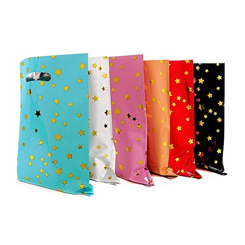 HABILE 48 pieces of thicker gift bags with handles, plastic party candy bags with sparkling stars, suitable for all kinds ...