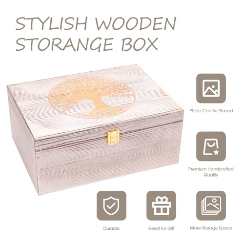 Tree of Life Larger Wooden Memory Keepsake Boxes With Hinged Lids and a photo frame inside the lid - Decorative Storage Bo...