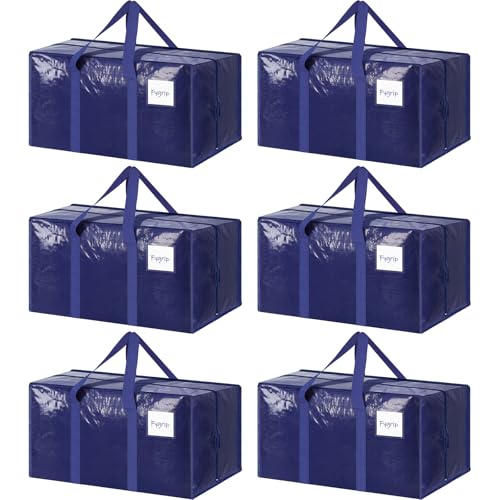 6 Pack Extra Heavy Duty Large Moving Bags with Strong Zipper & Comfortable Handles, Sturdy & Durable Clothes Storage Bags ...