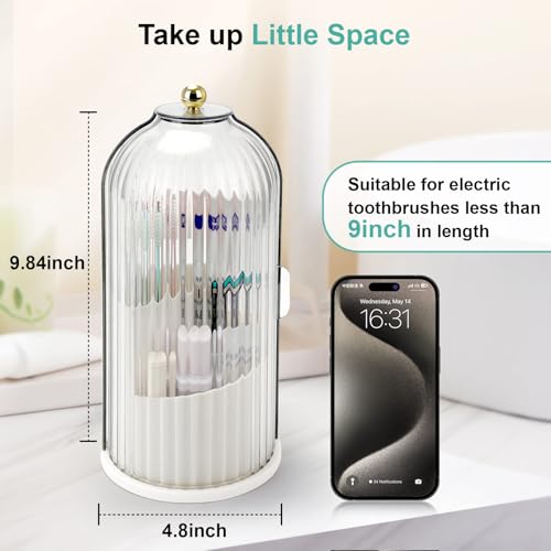 QIYVLOS Toothbrush Holders with Sliding Lid, Rotating 3 Slots Bathroom Organizer Countertop, Tooth Brush Toothpaste Holder...