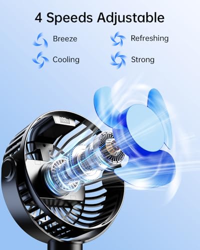 SWEETFULL Portable Stroller Fan with LED Display, 4 Speed Rechargeable Mini Clip On Fan, 360° Rotate Flexible Tripod Bette...