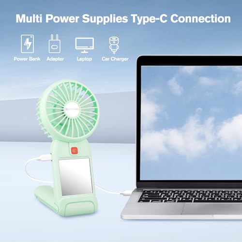 Verminget Portable Handheld Fan, 2025 Upgrade Mini Fan with Mirror, USB Rechargeable Desk Fan, 4 Speed Adjustable Battery ...