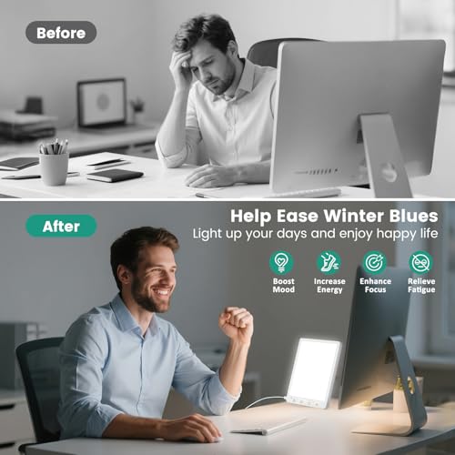 Light Therapy Lamp - 10000 Lux 3 Color Temperature & Wall Mountable, with Memory Function, Touch Control Portable Light Th...