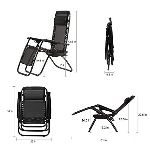 FDW Zero Gravity Lawn Lounge Chairs Set of 2 with Pillow and Cup Holder - Adjustable Reclining Folding Outdoor Chairs for ...