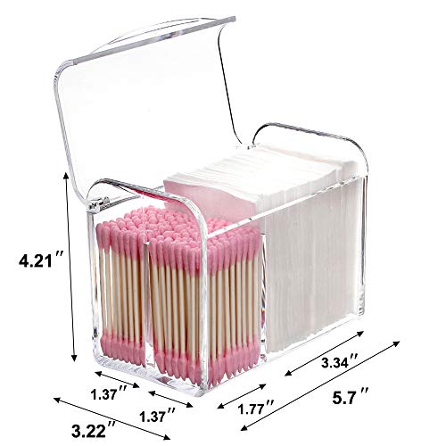 Sooyee Qtip Holder Dispenser for Cotton Ball Swab, Cotton Round Pads, Floss,3 Compartment Plastic Apothecary Jars,Bathroom...