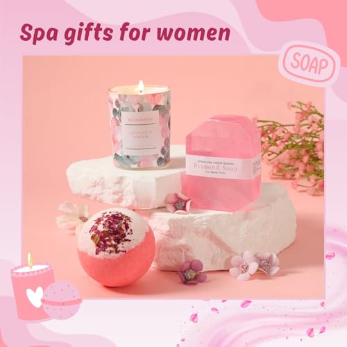 Happy Birthday Gifts for Women, 9pc Get Well Baskets, Pink Self Care Package Relaxing Spa Bath Thinking of You Gift Set fo...