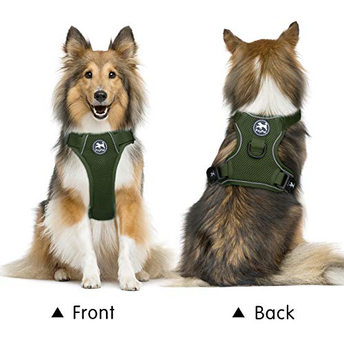 PoyPet Reflective Soft Breathable Mesh Dog Harness Choke-Free Double Padded Vest with Adjustable Neck and Chest(Military G...