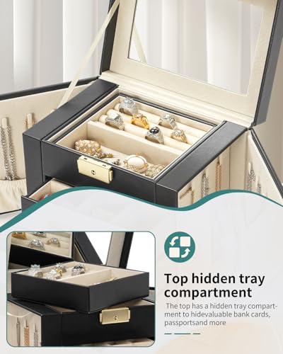 AKOZLIN 4-Tier Jewelry Box Leather Jewelry Storage Organizer with 3 Drawers Lockable for Women Girls Ring Necklace Earring...