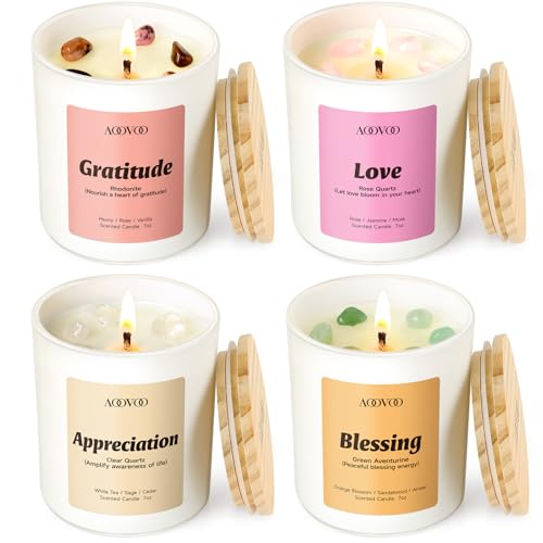AOOVOO Mothers Day Candles Set for Women - 4 Pack Candles for Home Scented, Aromatherapy Candle with Crystals, Gratitude R...