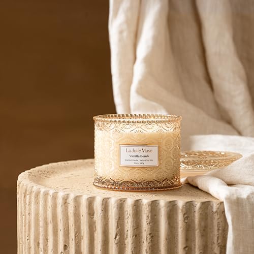LA JOLIE MUSE Vanilla Bomb Candle – Lemon Zest, Fressia & Patchouli | 12 oz Large 2-Wick Soy Wax Candle | 60 Hours Clean B...
