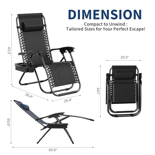 Garvee Zero Gravity Chair Set of 2, Patio Lounge Chair Outdoor with Pillow & Cup Holder Tray, Adjustable Reclining Chair, ...
