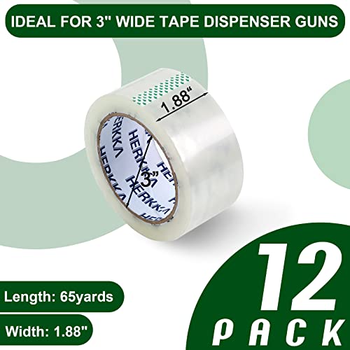 HERKKA Clear Packing Tape, 12 Rolls Heavy Duty Packaging Tape for Shipping Packaging Moving Sealing, Thicker Clear Packing...