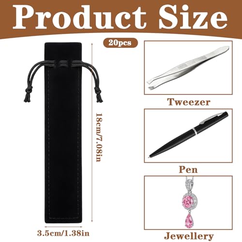 Zyghjort 20 PCS Velvet Pen Pouch with Drawstring, Black Drawstring Pen Sleeve Holder Soft Pens Bag Case Pencil Bag for Adu...