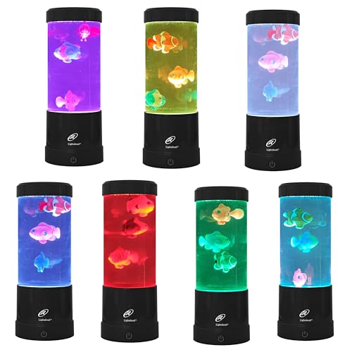 Lightahead Mini LED Round Fish Lamp Color Changing Light Effects, A Sensory Synthetic Fish Aquarium Tank 9 inches Tall Moo...