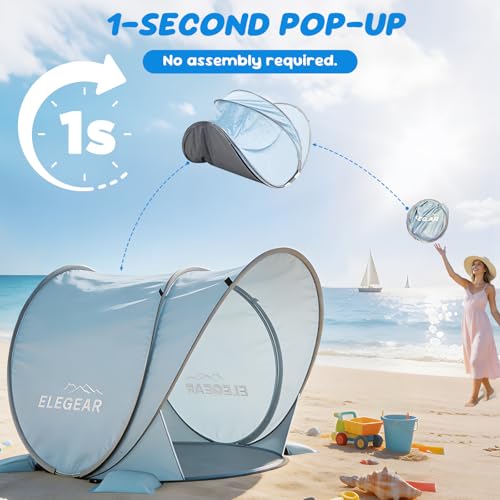 Elegear Pop Up Baby Beach Tent with Mini Canopy, CumbreX™ UPF 50+ UV Protection Baby Tent Sun Shelter, 1S Setup Portable B...