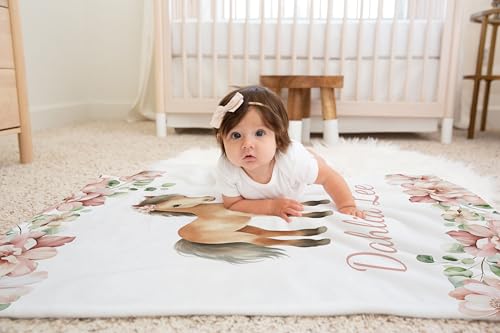 Lovable Gift Co Pony Floral Personalized Baby Girl Blanket (30 x 40 Baby)
