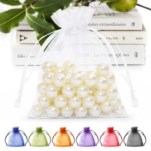 ANZNKU 50PCS White Organza Bags 3x4, Small Gift Bags Bulk for Sachet Jewelry Candy Treat, Mini Mesh Bag Drawstring for Wed...