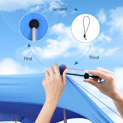 Beach Canopy Beach Tent 11X11 FT 6 Sandbags 4 Stability Poles Beach Shade Canopy UPF50+ Sun Protection Extra Windproof Rop...