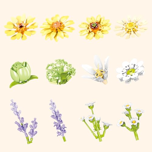 LYNGVA SAIRO Sunflower Building Blocks Set, Gift for Girls & Women, Flower Bouquet, Roses Chamomile Daisies Gerberas & Mor...