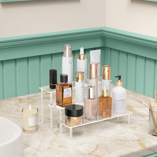 Aredpoook Acrylic Display Risers, 3 Tier Perfume Organizer Stand, Clear Cupcake Stand Holder, Large Shelf Risers for Figur...