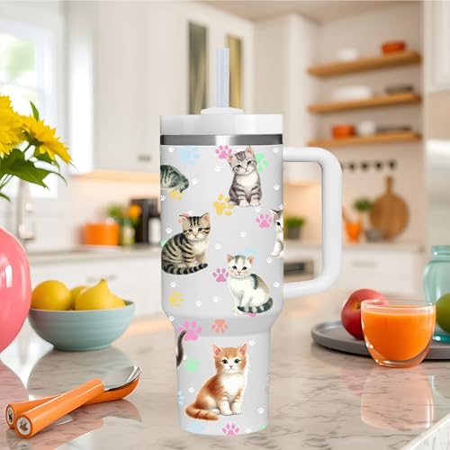 40 OZ Kitty Cat Tumbler with Handle.Kitty Cat Lover Cup Gift.40 OZ Unique Birthday Christmas Kitty Cat Tumblers Gifts for ...