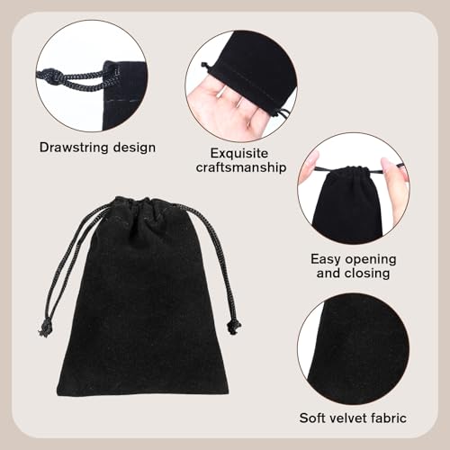 Exircy 10 Pcs Velvet Drawstring Jewelry Pouches, 2.8x3.5 In Black Gift Bags Small Cloth Bags for Wedding, Halloween Candy ...
