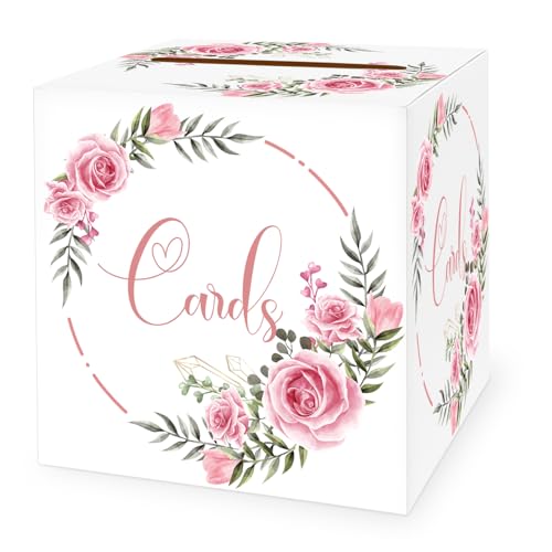 LIKAJON 1 Pack Rose Floral Card Box Holder for Party, 8.7"Card Box for Valentines Day, Wedding, Gift Card Box for Birthda...