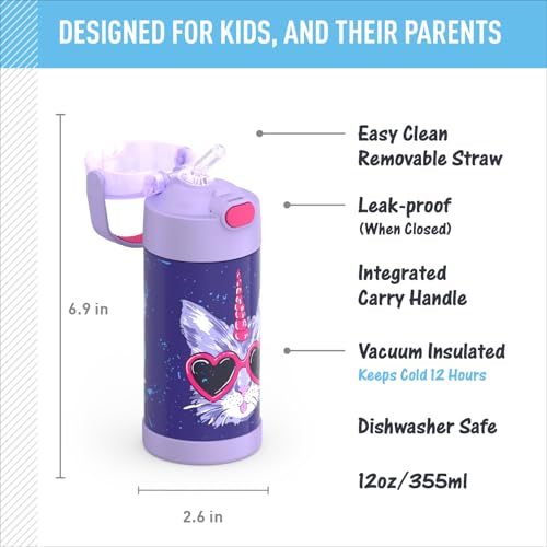 THERMOS FUNTAINER Water Bottle with Straw - 12 Ounce - Kids Stainless Steel Vacuum Insulated Water Bottle with Lid, Cool C...