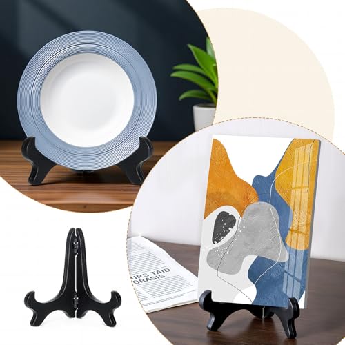 LXUEJIE 4" Easel Plate Holder, Black Wood-Like Plastic Display Stand Folding Small Plates Stand for Decorative Picture Fra...