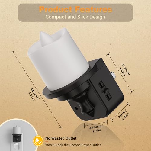 JandCase Flameless Candle Night Light, 2 Pack Night Lights Plug into Wall, 3000K Soft White, 0-100LM Dimmable Nightlight, ...