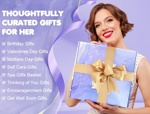 Birthday Gifts for Women, Relaxing Spa Gifts Care Package with Luxury Flannel Blanket, Light-Up Rose Flower, Unique Mother...