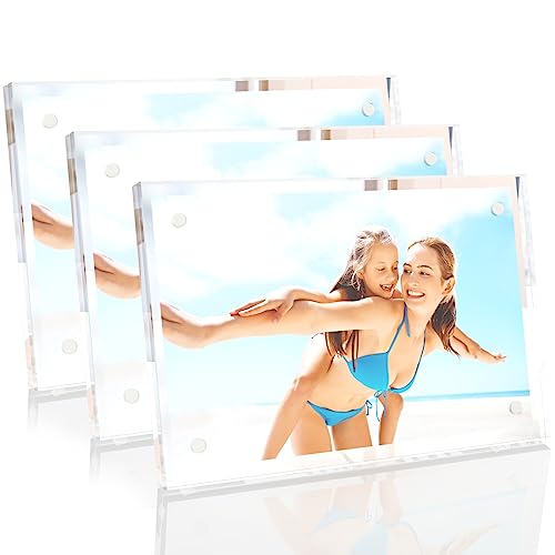 HELPLEX Picture Frames, 3 Pack 5x7 inch Acrylic Picture Frame Clear 5 x 7 Photo Frames Magnetic Picture Frames Ready for T...