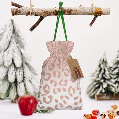 LHBZXMKJ rose gold glitter Print Drawstring Present Bags Christmas gifts Wrapping Sacks Pouches for Xmas Party ﻿
