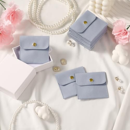 40pcs Blue Microfiber Jewelry Pouch Button Bag 8 x 8cm, Jewelry Packaging Bag Luxury Small Favor Bags Jewelry Gift Bags fo...