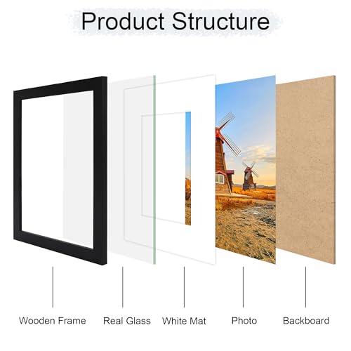 ccdcc 8x10 Picture Frame Set of 4, 8 x 10 Wood Photo Frames with Mat for 5x7, Wooden Frame with Real Glass Cover for Wall ...