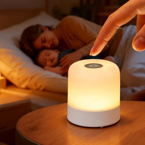 Cravonel Portable Baby Night Light, 3 Color Egg Lights for Nursery, 2400mAh, Small Rechargeable LED Lamp, Dimmable Touch N...