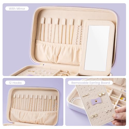 Lolalet Travel Jewelry Case for Women Girls, Travel Jewelry Organizer Box with Mirror & Clear Storage Bag, Small Portable ...