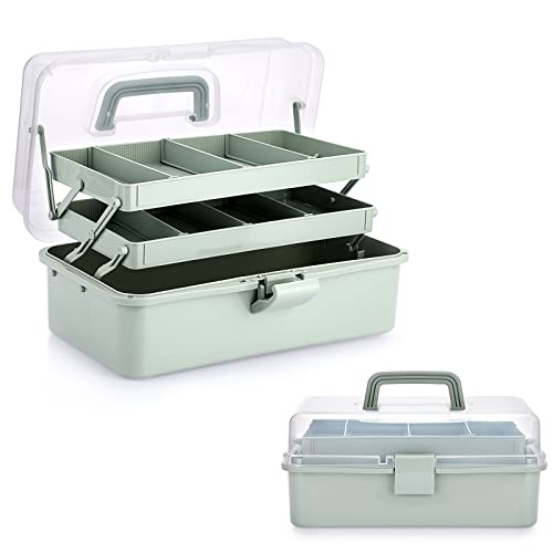 BTSKY 3-Layer Plastic Dividing Storage Box Craft Organizer and Storage with Adjustable Spacers Portable Handled Art Supply...