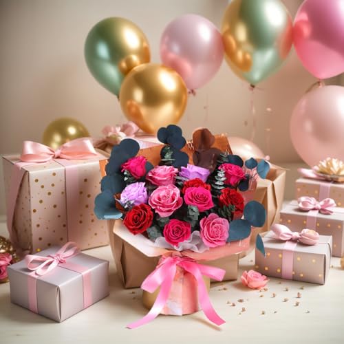 Lovenfold Flowers for Delivery Birthday Flowers Gift for Her,Preserved Flowers Bouquet 12 Roses Mixed Bouquet,Rose Gifts f...