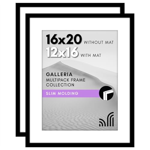 Americanflat 16x20 Picture Frame with Polished Plexiglass - Set of 2 - Use as 12x16 Frame with Mat or Display 16x20 Photo ...