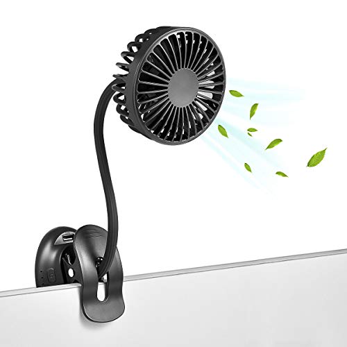 Glovion Clip On USB Mini Desk Fan with Emergency Power Bank, Battery Operated Rechargeable Portable Fan - Flexible Neck, 3...