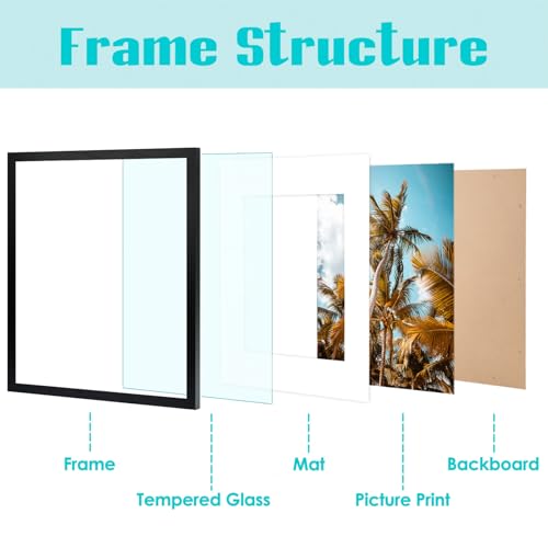 Frametory, 16x20 Black Picture Frame - Display Pictures 11x14 Photo with Mat - High Definition Real Glass- Wide Molding (1...