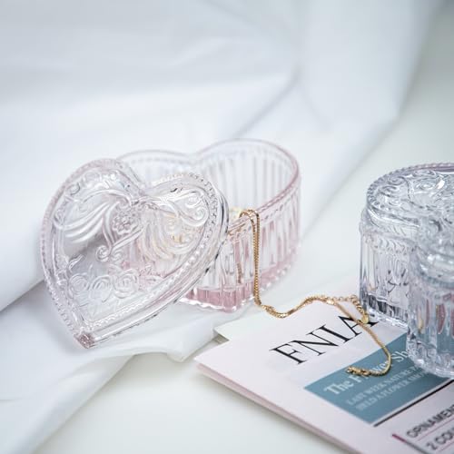 Gaolinci Crystal Glass Heart-Shaped Storage Box Embossed Jewelry Box Candy Box with Lid