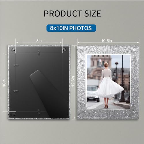 Flocey 8x10 Picture Frame Glass 2 Pack, Sparkly Glitter Photo Frame 8 x 10 Mirror Crystal Wedding Gift Wall and Tabletop D...