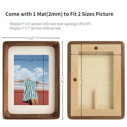 FLECHAZO 5x7 Picture Frame Wood with 4x6 Mat,Natural Solid Walnut Wooden Photo Frames 5 by 7 for Tabletop or Wall Display