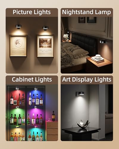 EZVALO Picture Lights for Wall, 2000mAh Rechargeable Battery Magnetic Poster Lights with 3 Color Temps & 12 RGB, Remote Di...