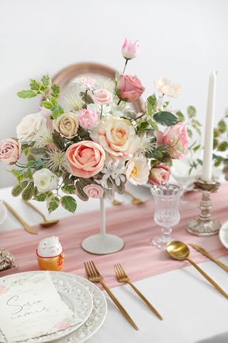 rongflower Pink Artificial Flowers Combo Set Fake Flower Leaf Box with Stemst for DIY Wedding Bridal Bouquet, Centerpiece...